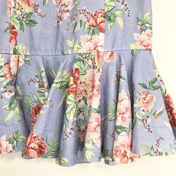 Zimmermann Blue Bellitude Flip Linen Floral Fluted Spring Peplum Mini Skirt - Picture 9 of 16